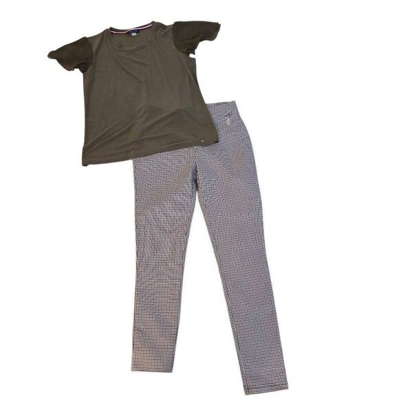 Tommy Hilfiger Womens Micro Check Pull On Ankle Trouser Pants Black Brown Size 6 - Picture 2 of 13